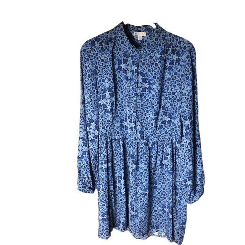 Lila Rose long sleeve abstract print blue boho dress Women's Size 10